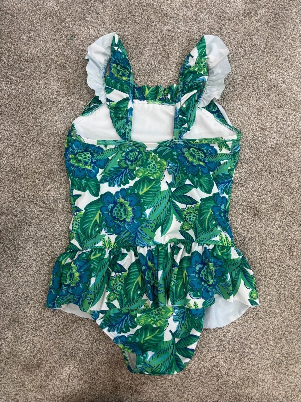 Janie and Jack Regal Blue Floral Ruffle Swimsuit Size 8 One piece bathing suit